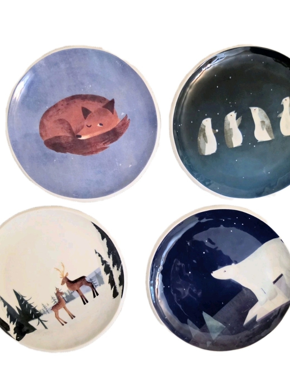 Winter Appetizer Plates Wall Decor Fox Penguin Bear Reindeer Cocktail